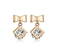 Lirzxin Orecchini Oro Donna Pendenti 18K, Orecchini Donna Pendenti Nodo A Fiocco con Moissanite Quadrata e Rotonda Piercing Orecchino Oro Giallo
