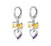 Lirzxin Orecchini Oro Donna Pendenti 18K, Orecchini Sposa Pendenti Cerchio con Nodo A Fiocco Cuore Citrino e Ametista Piercing Orecchino Oro Bianco