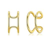 Lirzxin Orecchini Oro Giallo 14K 585, Ear Cuff Orecchini Senza Buco Donna Doppia Fila Geometrico Lucido Non Piercing Clip Oro Giallo