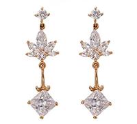 Lirzxin Orecchini Oro Giallo 14K 585, Orecchini Lunghi Donna Pendenti Foglia con Moissanite Marquise e Quadrato Nappa Lunga Piercing Orecchino Oro Giallo