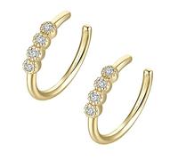Lirzxin Orecchini Oro Giallo 14K Donna, Ear Cuff Orecchini Senza Buco Donna Moissanite Rotonda Bianco Semplice Non Piercing Clip Oro Giallo