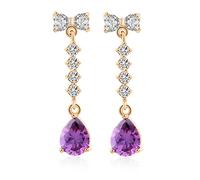 Lirzxin Orecchini Oro Giallo 18K Donna, Orecchino Pendente Lungo Nodo A Fiocco Cuore con Ametista Goccia D'Acqua Nappa Lunga Piercing Orecchini Oro Giallo
