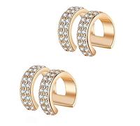 Lirzxin Orecchini Oro Giallo 9K 375, Ear Cuff Orecchini Senza Buco Donna Moissanite Rotonda A Doppia Fila Non Piercing Clip Oro Giallo