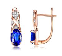 Lirzxin Orecchini Oro Rosa 18K 750, Orecchino Cerchio Donna Infinito con Zaffiro Sintetico Ovale e Diamante Sintetico Piercing Orecchini Oro Rosa