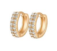 Lirzxin Orecchino Oro Giallo 14K 585, Orecchini Cerchio Donna Moissanite Rotonda Classica A Doppia Fila Orecchino Piercing Oro Giallo