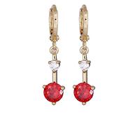 Lirzxin Orecchino Oro Giallo 18K 750, Orecchini Donna Pendenti Lunghi Cerchio con Doppio Rubino Sintetico Rotondo Orecchino Piercing Oro Giallo