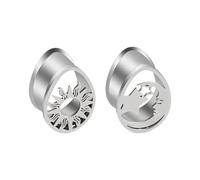 Lirzxin Piercing Dilatatore Orecchio 14mm, 2 Pezzi Dilatatori Lobo Acciaio Chirurgico Goccia D'Acqua Vuoto Singolo Svasato con Sole Luna e Stella Piercing Dilatatori Orecchino Argento 14mm