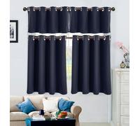 Lirzxin Tenda Cucina Moderna, Tende Oscuranti per Interni con Occhielli Tinta Unita Poliestere Tende Corte per Cucina, Sala da Pranzo, Piccole Finestre, 74x46CM, Blu Marino, 2 Pannelli
