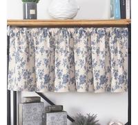 Lirzxin Tende Corte Cucina, Tenda Semifiltrante con Tasca per Asta Fiori Poliestere Cotone Mantovana Tenda per Cucina, Sala da Pranzo, Piccola Finestra, 150x60CM, Beige Blu, Un Pezzo
