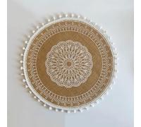 Lirzxin Tovagliette All'Americana Rotonde, Set di 2 Tovaglietta Americana Lavabile Motivo Fiori con Palla Lino Tovagliette Resistenti al Calore (Beige Giallo Bianco, 38CM)