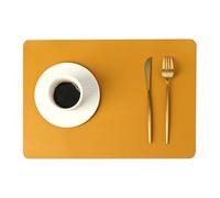 Lirzxin Tovagliette Americane Rettangolare, Set di 2 Tovaglietta Americana Lavabile Finta Pelle Tinta Unita PVC Tovagliette Antiscivolo e Resistenti al Calore (Giallo, 43x30CM)