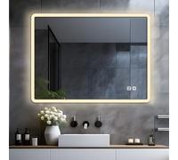 LISA Specchio da bagno a LED con illuminazione, 60 x 50 cm, specchio da bagno grande con touch, dimmerabile, bianco caldo/bianco freddo, antiappannamento, per bagno, WC, corridoio