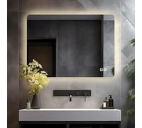 LISA Specchio da bagno a LED con illuminazione 60x50 cm, Specchio da bagno grande con illuminazione touch dimmerabile bianco caldo/bianco freddo antiappannamento per bagno, WC, corridoio