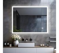 LISA Specchio da Bagno a LED Con Illuminazione, 80 x 60 cm, Grande Specchio Con Tocco Bianco Freddo, da Parete per WC, Corridoio Rettangolare