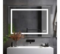 LISA Specchio da bagno a LED con illuminazione, 80 x 60 cm, specchio bagno grande con con presa, touch, dimmerabile, bianco caldo/bianco freddo, antiappannamento, per bagno, WC, corridoio