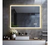 LISA Specchio da bagno a LED con illuminazione, 80 x 60 cm, specchio da bagno grande con touch, dimmerabile, bianco caldo/bianco freddo, antiappannamento, per bagno, WC, corridoio, rettangolare
