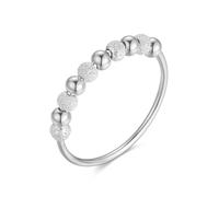 Lisandra Scott Anello anti-stress in argento Sterling 925 con sfere di glitter girevoli, aiuto per il rilassamento con perline da girare per donne e donne, ansioso lenitivo e terapeutico, metallo
