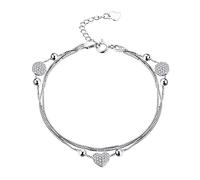 Lisandra Scott Bracciale da donna in argento sterling 925 con ciondolo a forma di cuore scintillante, con perline a forma di cuore, multifila, con pietre in vero argento, Argento sterling
