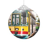 Lisbon Tram - Ciondolo in vetro con stampa natalizia, ornamento rotondo, decorazione per albero di Natale, regalo per la casa e il centro commerciale