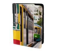 Lisbon Tram - Custodia per passaporto in pelle con stampa tram, per donne e uomini, nero, Taglia unica