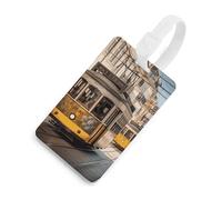 Lisbon Tram - Etichette per bagagli per valigie con scudo per la privacy, borsa da viaggio, targhetta identificativa per uomini e donne, zaino per borsetta, stile bianco, taglia unica, etichetta per