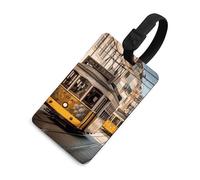 Lisbon Tram - Etichette per bagagli per valigie con scudo per la privacy, borsa da viaggio, targhetta identificativa, per uomini e donne, zaino da borsa, stile nero