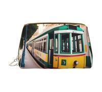 Lisbon Tram Pattern Leather Hand Held Zipper Makeup Bag Storage Bag per vari articoli portapenne, bianco, Taglia unica