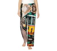 Lisbon Tram Pattern Stampa Flanella Pigiama Pants, Morbido, Caldo e Adorabile Sleepwear Per Il Massimo Comfort, Nero , L