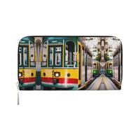 Lisbon Tram - Portafoglio in pelle per donne e uomini, con cerniera, grande capacità