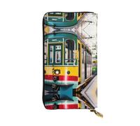 Lisbon Tram - Portafoglio lungo in pelle con stampa - Portafoglio personalizzato alla moda, scomparti multipli per schede, pronto per il regalo, nero, Taglia unica