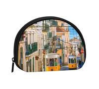 Lisbon Tram Print - Mini portamonete portatile, in poliestere, con stampa completa per piccoli oggetti personali, Nero , Taglia unica