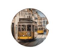 Lisbon Tram - Sottobicchieri per auto, 6,6 cm, 1 pezzo, antiscivolo, universali, per portabicchieri dell'auto, set di accessori per interni dell'auto, unisex
