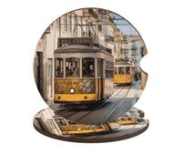 Lisbon Tram - Sottobicchieri per auto, 6,6 cm, 2 pezzi, antiscivolo, universali, per portabicchieri dell'auto, set di accessori per interni dell'auto, unisex