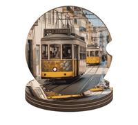 Lisbon Tram - Sottobicchieri per auto, 6,6 cm, 4 pezzi, antiscivolo, universali, per portabicchieri dell'auto, set di accessori per interni dell'auto, unisex