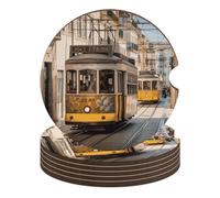 Lisbon Tram - Sottobicchieri per auto, 6 pezzi, antiscivolo, universali, con portabicchieri, set di accessori per interni dell'auto, unisex