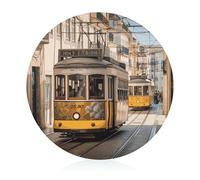 Lisbon Tram Tagliere rotondo, in vetro temperato, unico tagliere da cucina per pizza, verdura, frutta, formaggio e salumi