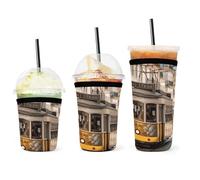 Lisbona, confezione da 3 custodie per tazze da caffè, riutilizzabili, in neoprene, resistenti, lavabili, per bevande fredde e calde