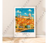 Lisbona Illustrazione Stampa Portogallo Viaggi Poster Muro Decorazione Regalo