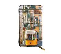 Lisbona Tram Pelle Lungo Pochette Portafoglio Stampato In Pelle Moneybag Moda Borse Lungo Bifold In Pelle Pocketbook, Nero , Taglia unica