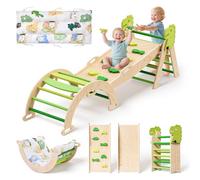 Lischwert Montessori Triangolo Arrampicata in Legno con Dinosauro Design - Set da gioco per bambini con Cuscino e 2 Dino auto per promuovere le capacità motorie e l'equilibrio