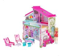 Lisciani Giochi - Barbie Dream summer villa | Casa delle bambole da costruire - Due piani, mobili e adesivi 3D - Decorare e fingere di sé - Bambola Barbie originale