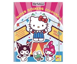Lisciani - Hello Kitty And Friends - Super Sticker Libro da colorare per Bambini dai 5 Anni in su - Set Creativo di 20 Pagine, 4 pennarelli e 200 Adesivi - attività Artistica Senza schermi