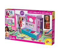 LISCIANI- Barbie Create e Decorate, Bambola Inclusa, Loft in Cartone e Mobili da Costruire, Pennarelli, Sticker, Fogli da Colorare, Multicolore, 92000