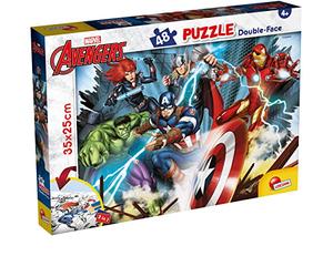 Liscianigiochi Marvel Puzzle DF M-Plus 48 Avengers, 99641 | Puzzle compatto illustrato, scena da colorare sul retro, analizza forme e colori, formato finale 35 x 25 cm