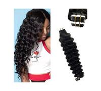 Liscio Deep Wave Tape in Extensions Human Hair for Black Women 20Pcs 50g Wavy Curly Natural Black Tape in Hair Extensions Invisible Double Sided Adhesive Tape Per feste(18 inches)