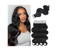 Liscio Nastro nelle estensioni dei capelli umani # 1B Nero naturale 16 "-26" Estensioni dei capelli ricci ondulati Nastro di trama della pelle invisibile dell'onda del corpo nelle estensioni dei capel