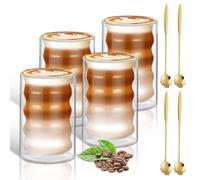 LISDATKE Tazzine Caffe Vetro Doppia Parete 4 X 400ml Bicchierini Caffè Vetro Trasparente con 4 Cucchiaino Bicchieri da Vetri Termici Tazza Termica Latte Macchiato