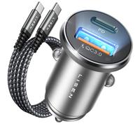 LISEN - Caricabatterie da auto per accendisigari da 54 W per telefono cellulare a ricarica rapida con presa USB C da 12 V, mini adattatore per accendisigari auto a USB in metallo per iPhone 15, 14,