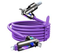 LISEN Cavo USB C Chubby da 240 W, cavo di ricarica 4 in 1 (2 m) con luce, cavo di ricarica USB A/C a C/L multi per iPhone 16 15 14 Pro Max/MacBook/iPad Pro/SamSungS24, viola