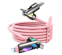 LISEN Cavo USB C Chubby da 240 W, cavo di ricarica 4 in 1 (2 m) con luce, cavo di ricarica USB A/C a C/L multi per iPhone 16 15 14 Pro Max/MacBook/iPad Pro/SamSungS24, rosa